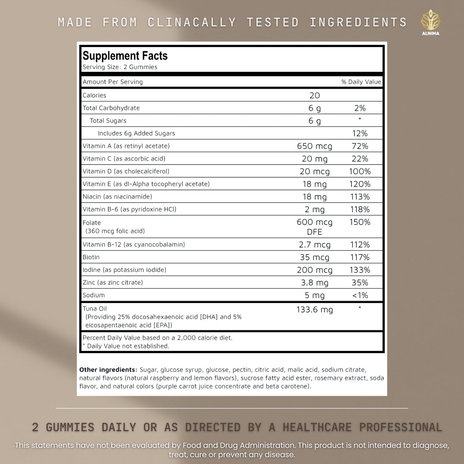 ALNIMA Halal Prenatal Multivitamin Gummies – DHA & Essential Nutrients | 60 Gummies | Made in USA