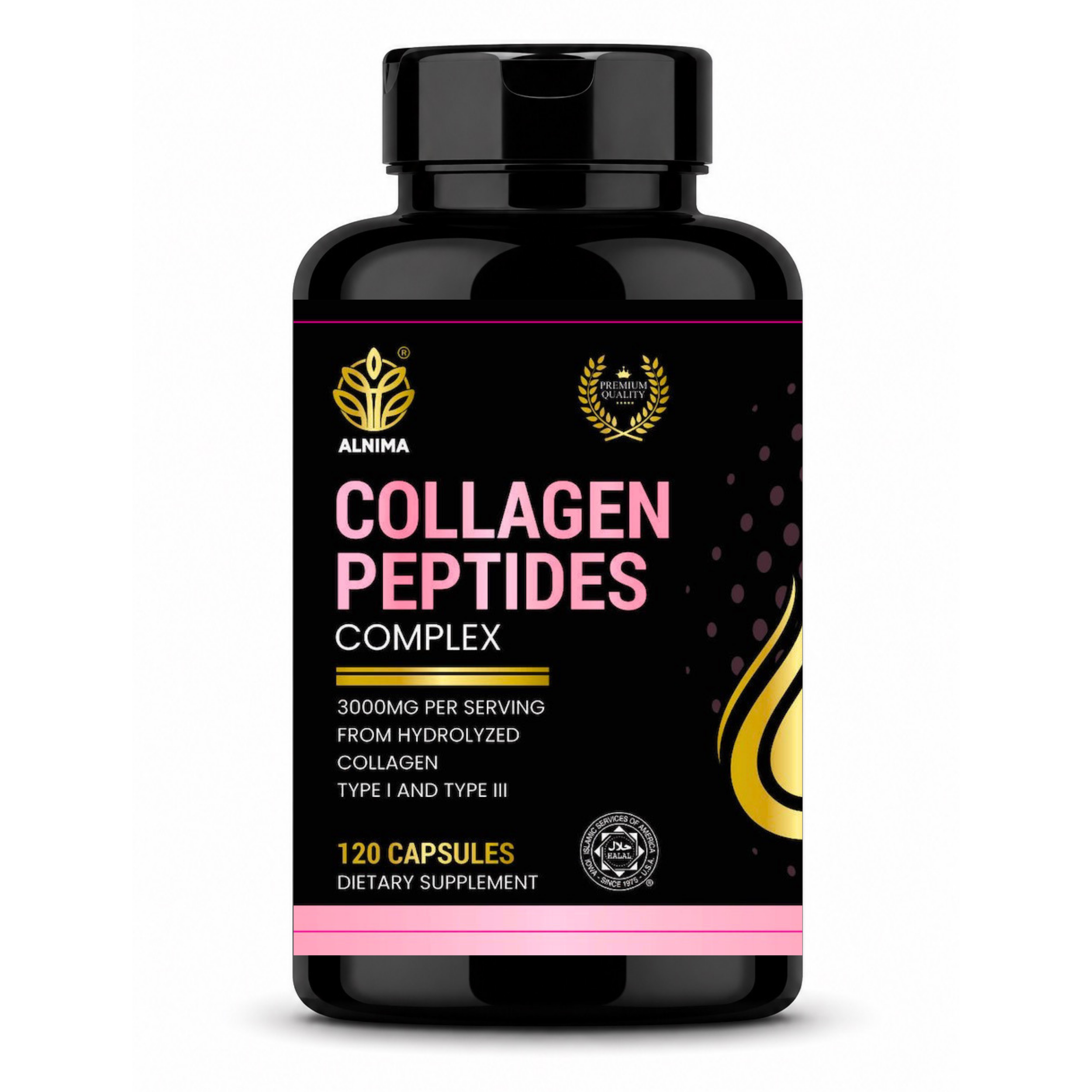 Collagen Peptides Complex – Alnima | Type I & III Collagen | Halal Certified | 120 Capsules | Made in USA