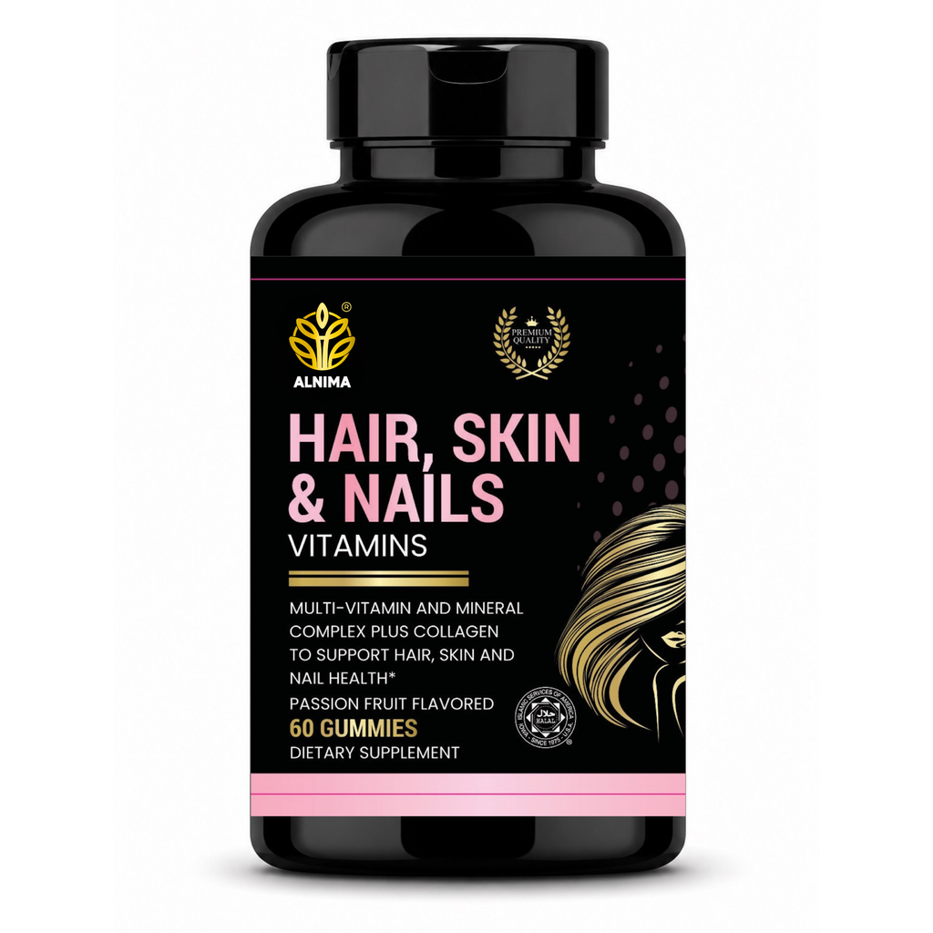 Hair, Skin & Nails Gummies with Collagen & Biotin – Alnima | Beauty Support for Women | Halal Certified | 60 Gummies – Halal Certified, Non-GMO, Made in USA