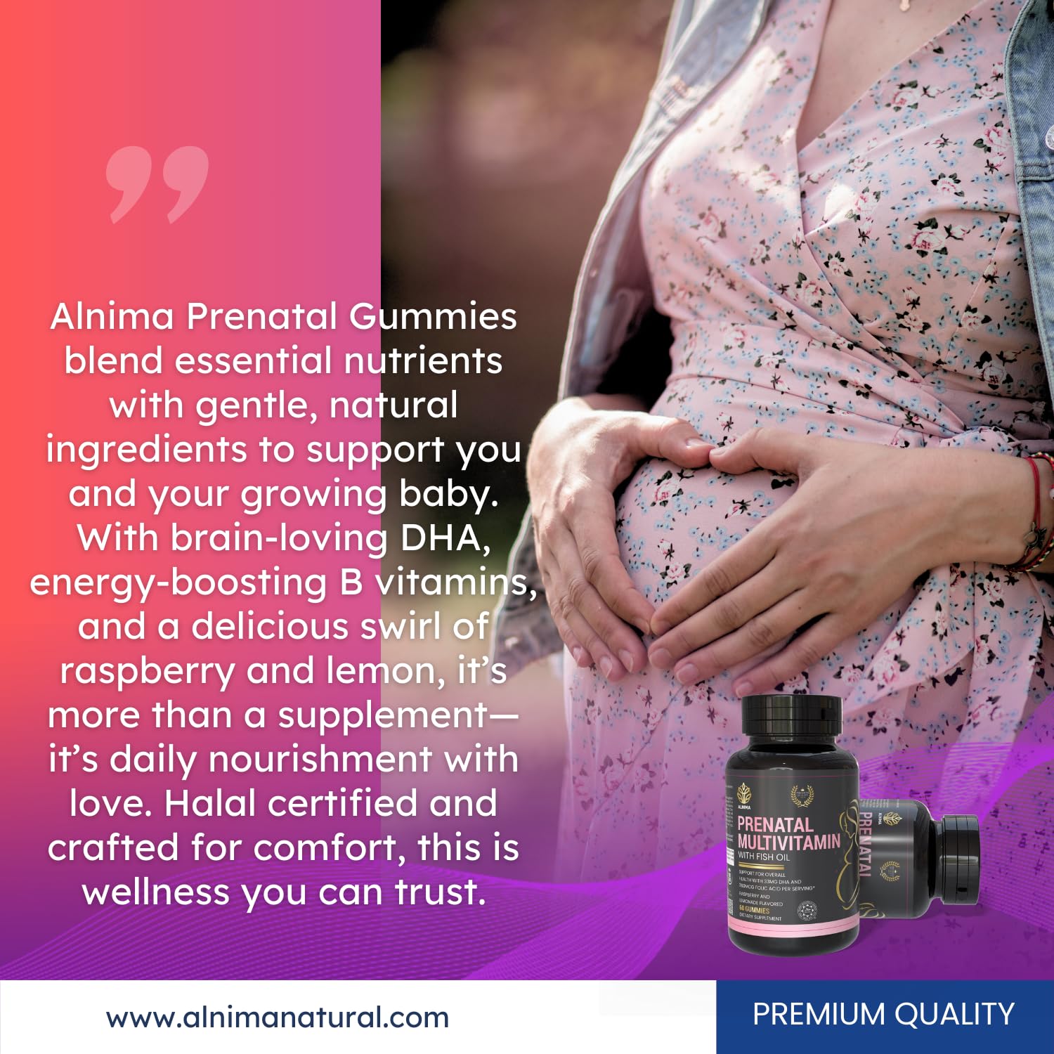 ALNIMA Halal Prenatal Multivitamin Gummies – DHA & Essential Nutrients | 60 Gummies | Made in USA