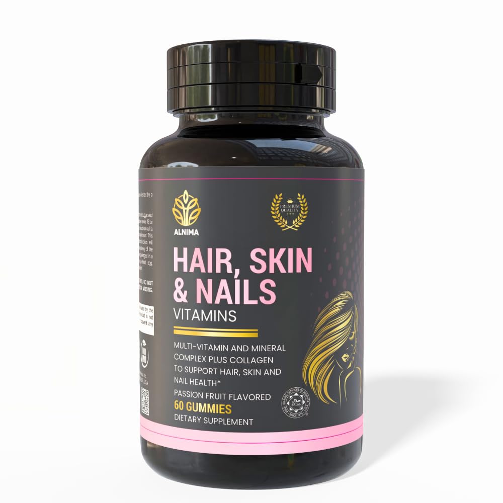 ALNIMA Halal Hair, Skin & Nails Gummies with Collagen & Biotin – Beauty Support for Women | 60 Gummies – Halal Certified, Non-GMO, Made in USA