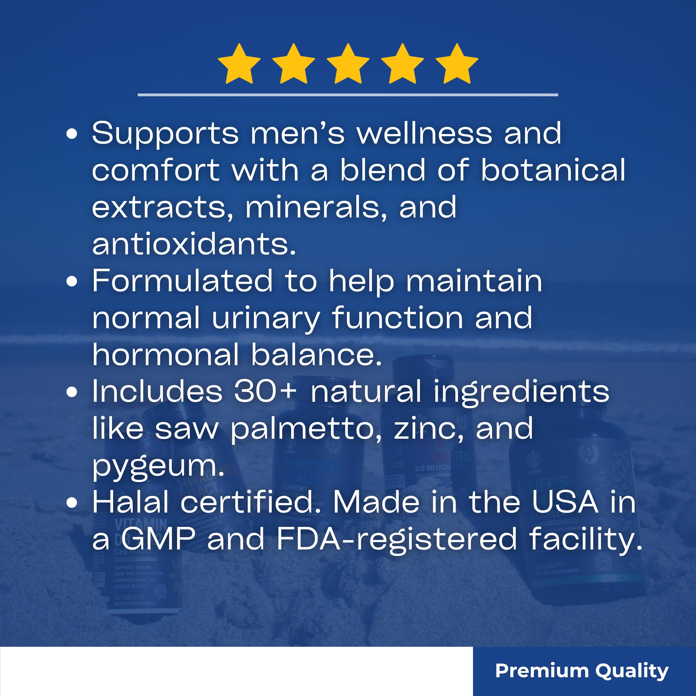 ALNIMA Halal Men’s Wellness Complex – Saw Palmetto, Zinc & Selenium | 90 Capsules | Made in USA