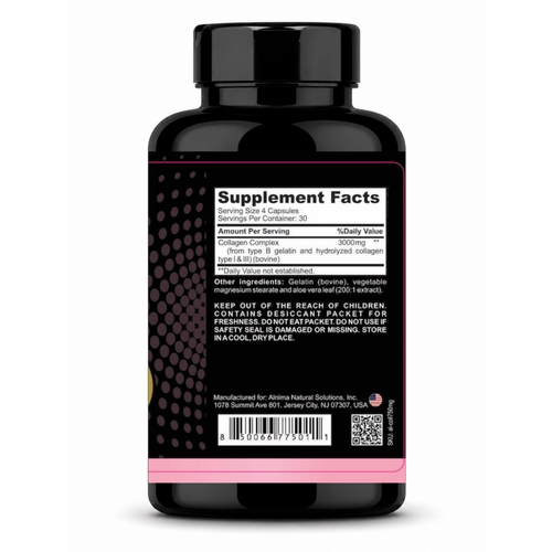 Collagen Peptides Complex – Alnima | Type I & III Collagen | Halal Certified | 120 Capsules | Made in USA