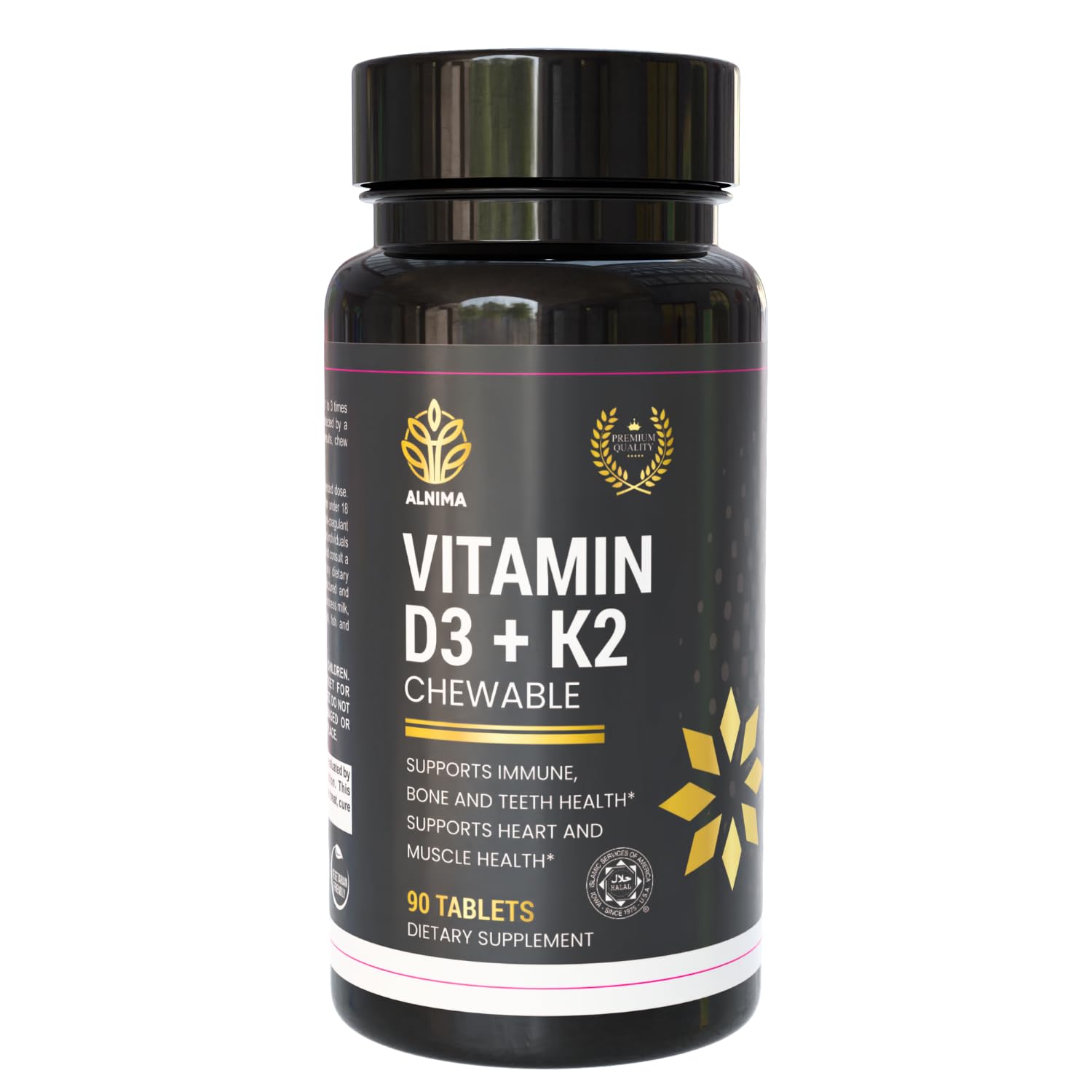 ALNIMA Halal Vitamin D3 + K2 – Daily Nutrient Support Formula | 90 Tablets | Made in USA