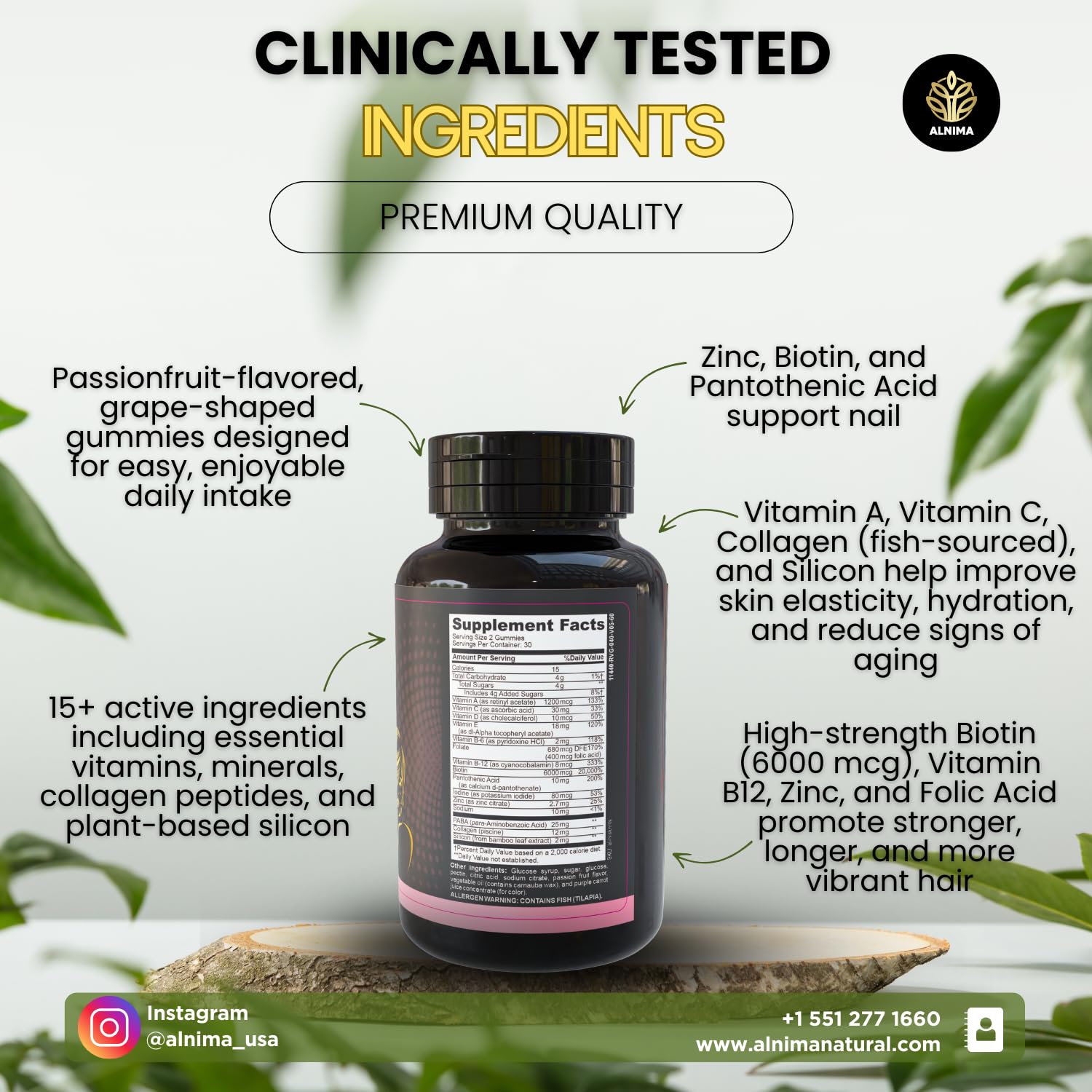 ALNIMA Halal Hair, Skin & Nails Gummies with Collagen & Biotin – Beauty Support for Women | 60 Gummies – Halal Certified, Non-GMO, Made in USA