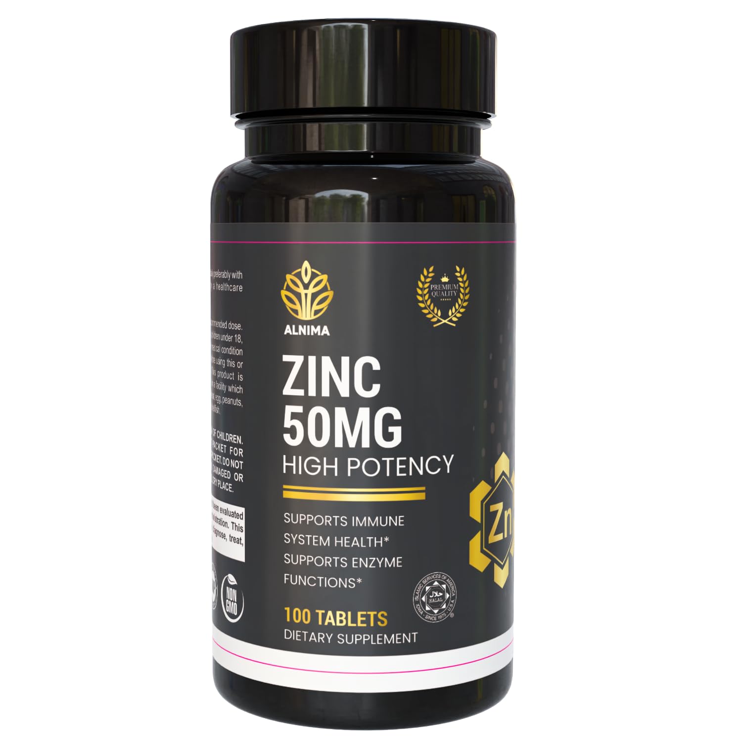 ALNIMA Halal Zinc 50 mg – Essential Mineral Supplement | 100 Tablets | Made in USA