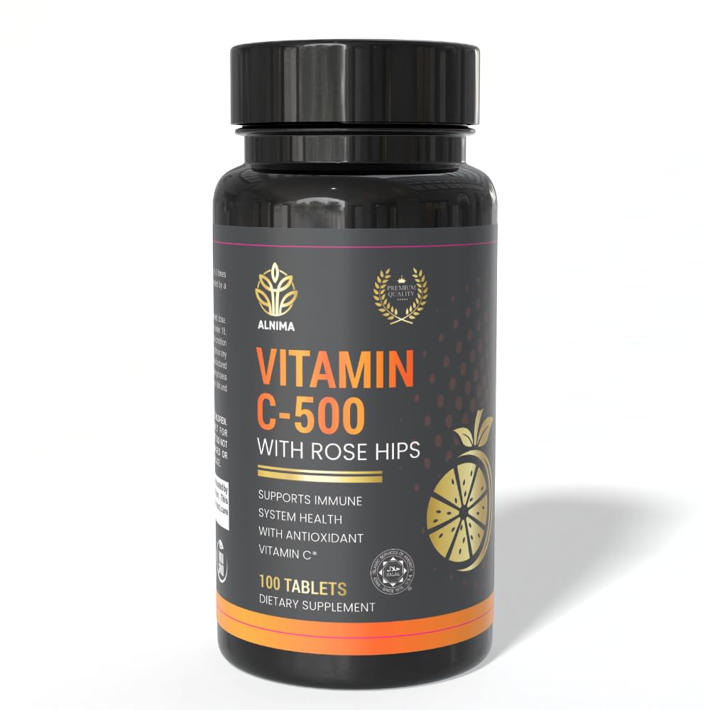 ALNIMA Halal Vitamin C 500 mg with Rose Hips – Daily Antioxidant Formula | 100 Tablets | Made in USA