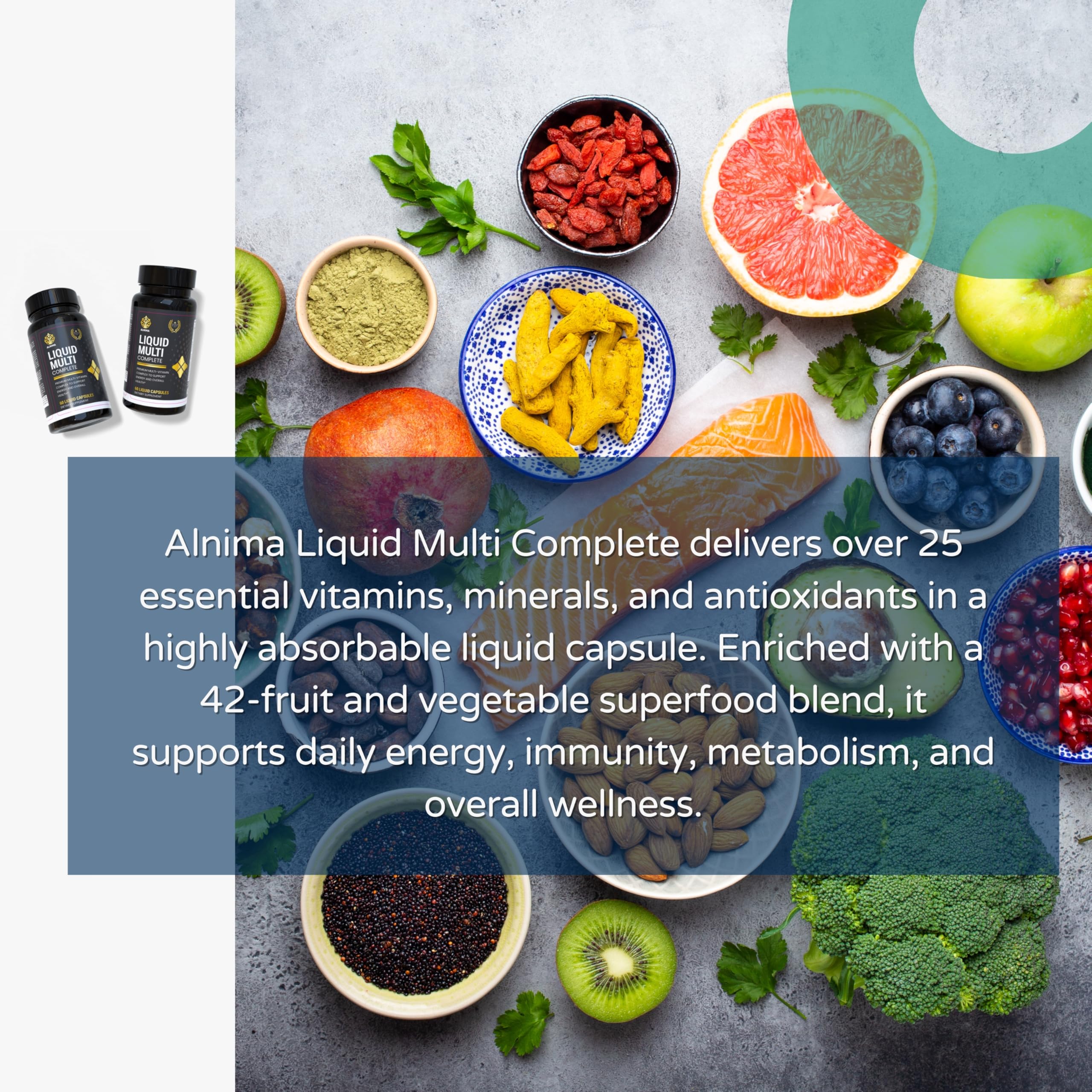 ALNIMA Halal Liquid Multivitamin – Complete Daily Nutrient Formula | 60 Liquid Capsules | Made in USA