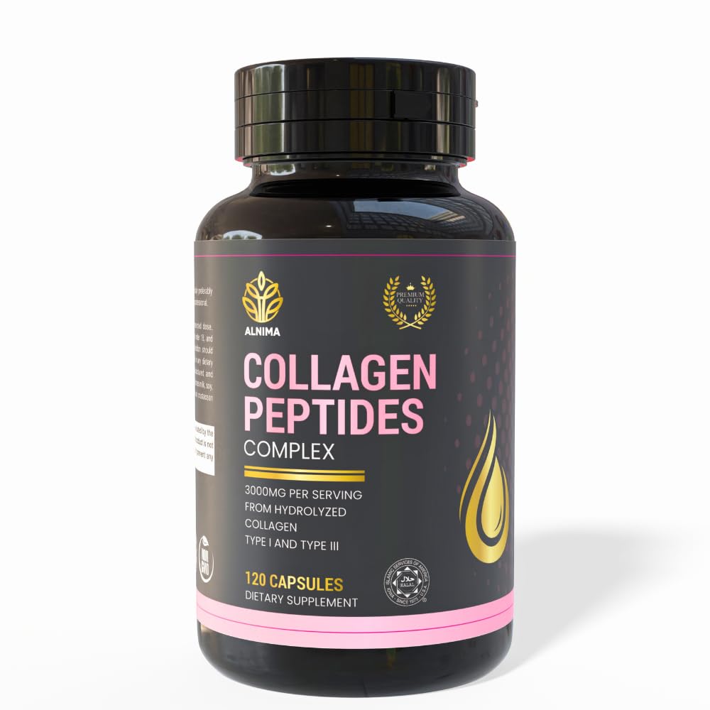 ALNIMA Halal Collagen Peptides Complex – Type I & III Collagen | 120 Capsules | Made in USA