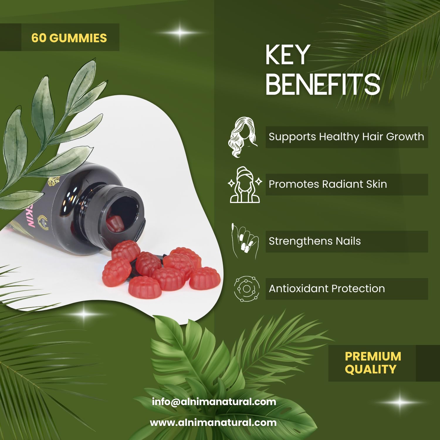 ALNIMA Halal Hair, Skin & Nails Gummies with Collagen & Biotin – Beauty Support for Women | 60 Gummies – Halal Certified, Non-GMO, Made in USA