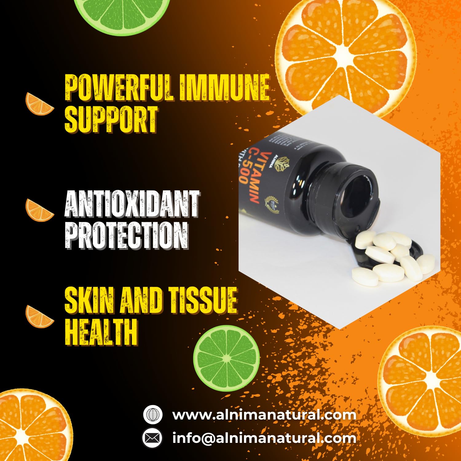 ALNIMA Halal Vitamin C 500 mg with Rose Hips – Daily Antioxidant Formula | 100 Tablets | Made in USA